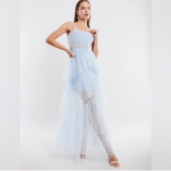 BCBGMaxAzria Dresses & Skirts - New! BCBGMAXAZRIA Sheer Tiered Ruffle Gown‎ in Kentucky Blue Sz 6 $498